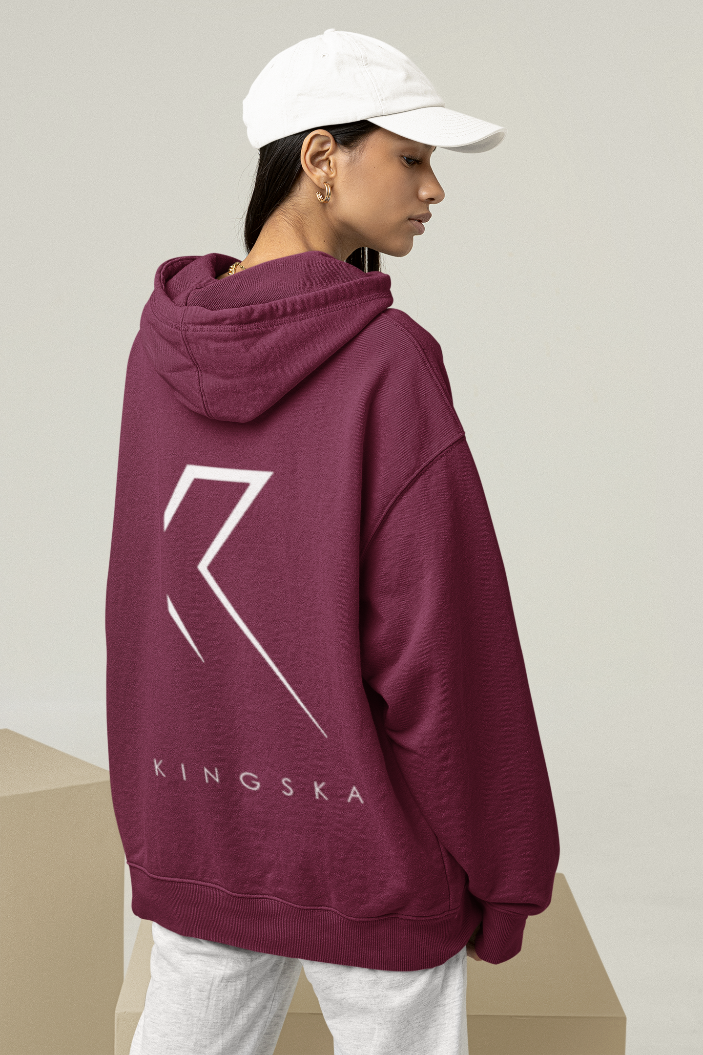 Bluza oversize burgund logo Kingska plecy
