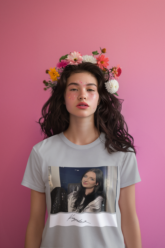 T-shirt  szary z autografem drukowanym Kingska 1