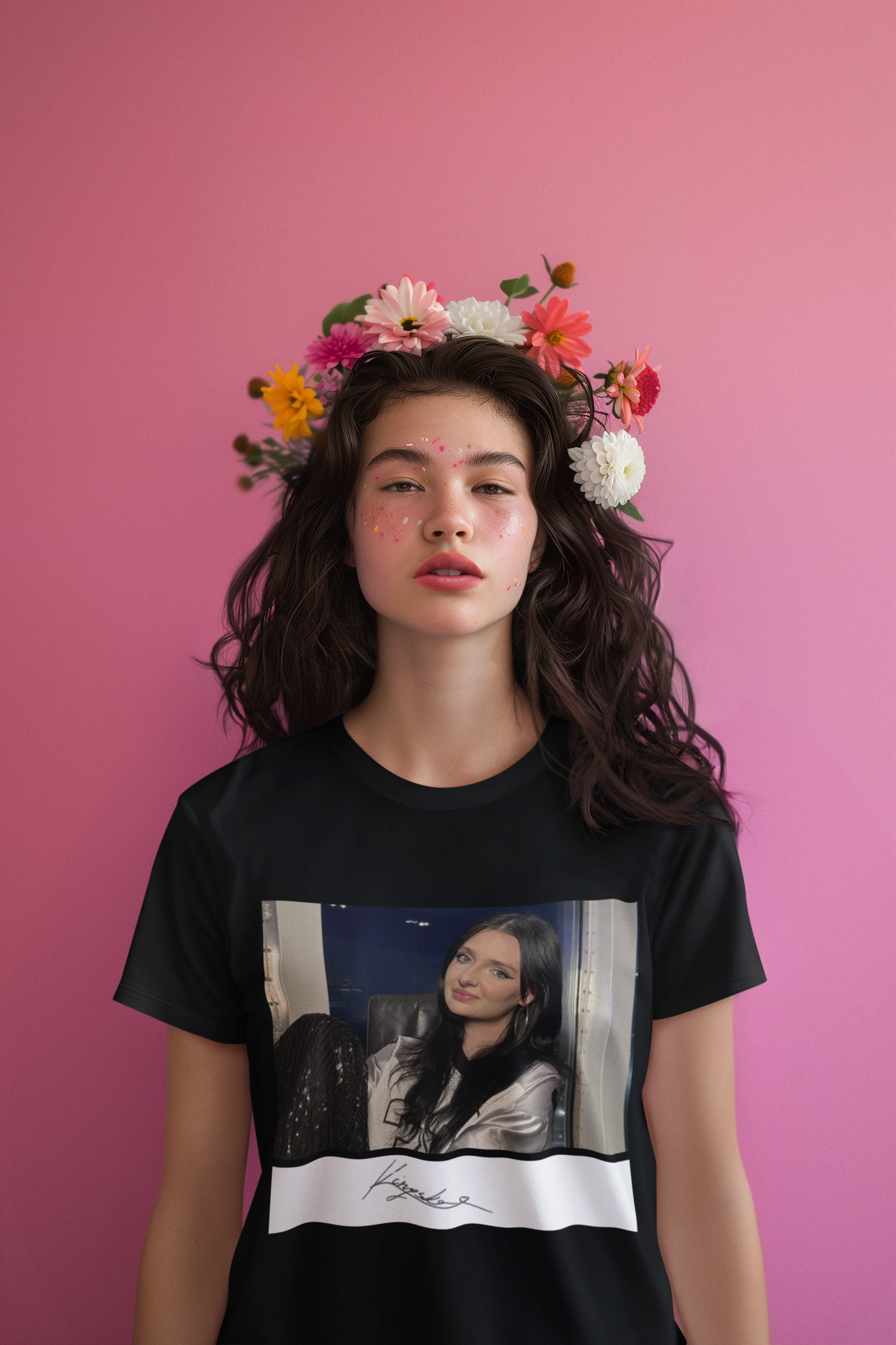 T-shirt dziecięcy czarny z autografem drukowanym Kingska 1