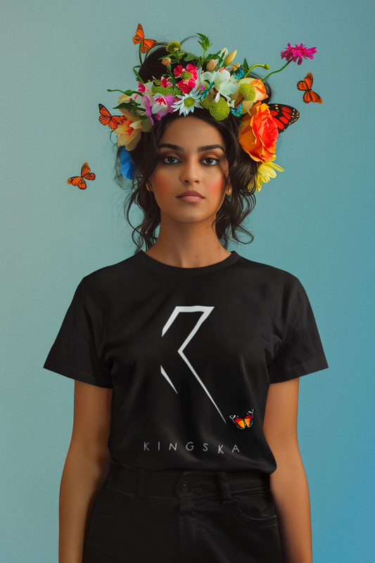 T-shirt czarny duże logo białe Kingska