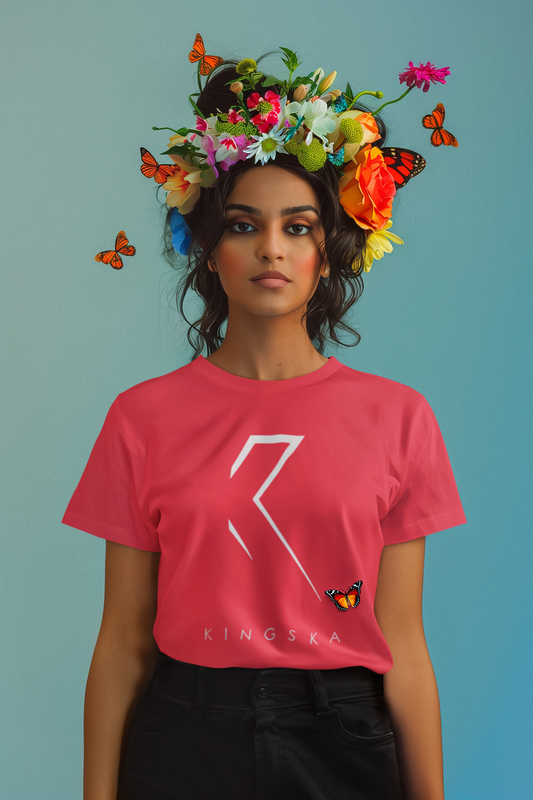 T-shirt czerwony duże logo białe Kingska