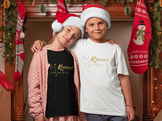 Zestaw dwóch T-Shirt biała plus czarna dziecięca świąteczna edycja gold logo